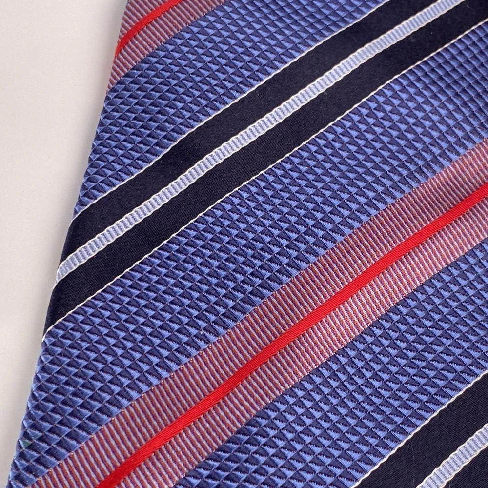 Ermenegildo‎ Zegna Tie Mens Blue Red Stripe Silk Necktie Made Italy Mens
